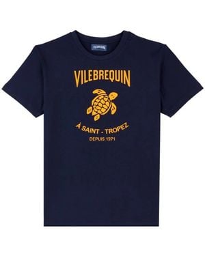 Vilebrequin T-shirt in cotone con logo in rilievo - Blu