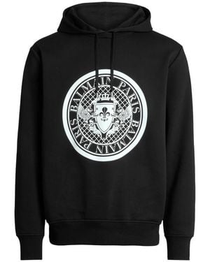 Balmain Hoodies & Sweatvesten ,Zwart ,Katoen Printed Hoodie