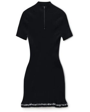 Alexander Wang Kleedjes ,Zwart ,Jurk Met Korte Mouwen En Ribstructuur