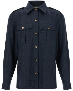 Brunello Cucinelli Overhemden ,Blauw ,Wol Overshirt Van Scheerwolflanel