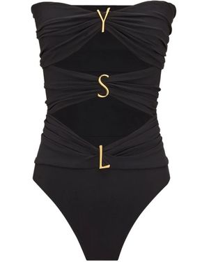 Saint Laurent Badmode ,Zwart ,Strapless Cut-Out Gathered Swimsuit