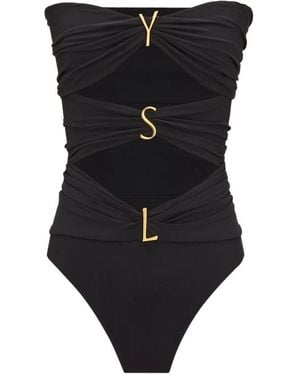 Saint Laurent Badmode ,Zwart ,Strapless Cut-Out Gathered Swimsuit