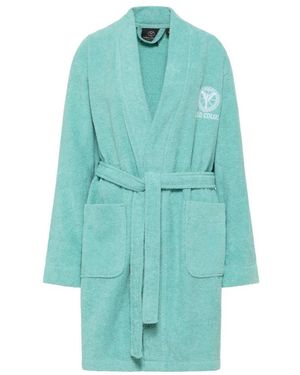 carlo colucci Embroidered Cotton Kimono Robe - Blue
