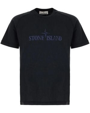 Stone Island Lässiges Baumwoll T-Shirt - Schwarz
