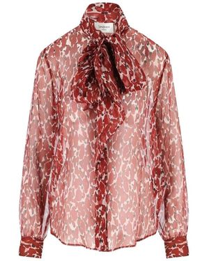 Saint Laurent Overhemden ,Veelkleurig ,Blouse Met Strik - Roze