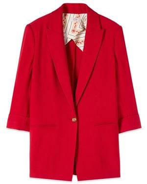 Oltre Viskose-Mischungs-Blazer Mit Dreiviertelärmeln - Rot