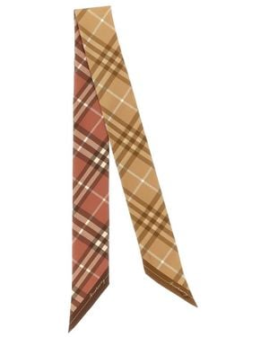 Burberry Skinny Contrast Check Silk Scarf - Bruin