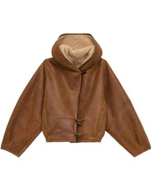 Isabel Marant Bruine Hooded Toggle Jas Met Bontafwerking