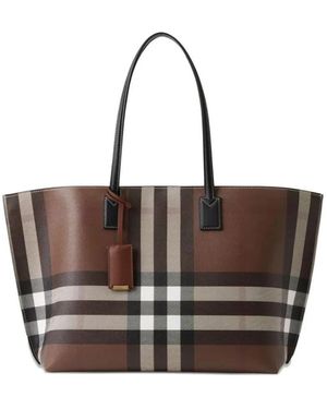 Burberry Haymarket Check Leren Tote Bag - Bruin