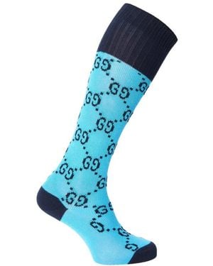 Gucci Monogram Logo Lange Socken - Blau
