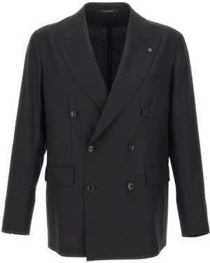 Tagliatore Kostuums ,Zwart ,Wol Dubbelrijige Blazer - Blauw