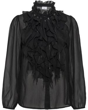 Saint Tropez Overhemden ,Zwart ,Lilja Sz Crinkle Ls Shirt