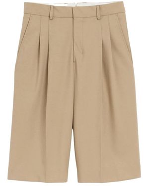 Ami Paris Bermuda Large Two-Pleat Gabardine Shorts - Naturel
