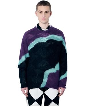 Nomarythm Textile Handgestrickter Mohair-Mischpullover - Blau