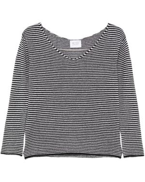 Be You Gestreifter V-Ausschnitt Pullover - Blau