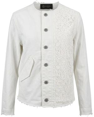MR & MRS Kragenlose Jacke Mit Spitzeneinsatz - Weiß