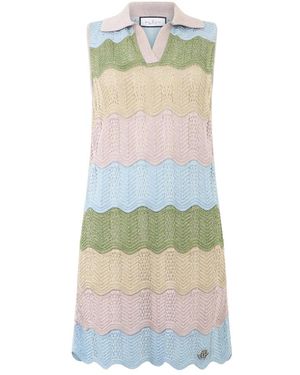 Philipp Plein Kleedjes ,Veelkleurig ,Polo Neck Mini Dress Color Wave - Groen