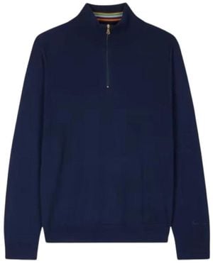 Paul Smith Merino-Woll-Pullover Mit Viertelreißverschluss - Blau