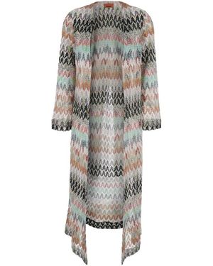Missoni Truien & Vesten ,Veelkleurig ,Katoen Lange Cardigan Van Katoen En Viscose Lamé Met Kanten Motief - Grijs