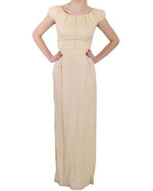 Dolce & Gabbana Silk Column Cap Sleeve Gown Dress - Natural
