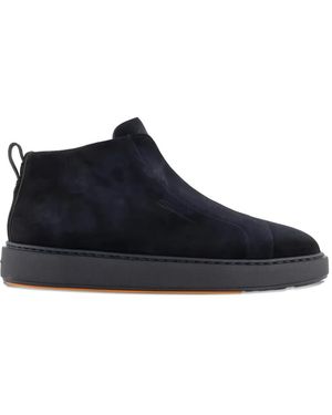 Santoni Vetersloze Suède Enkellaarsjes - Blauw