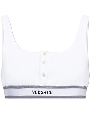 Versace Ondergoed ,Wit ,Katoen Geribbelde Bralette Van Katoenjersey
