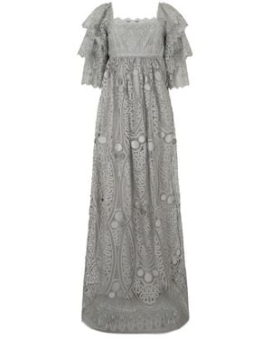 Alberta Ferretti Kleedjes ,Grijs ,Polyester Elegante Lange Jurk Met Pofmouwen