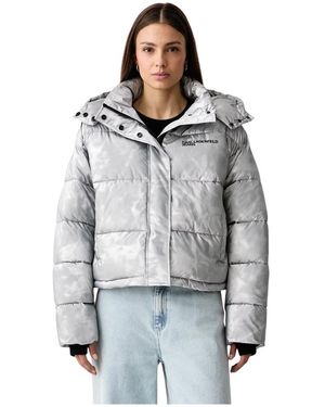 KARL LAGERFELD Jassen ,Grijs ,Leer Cropped Shiny Puffer Jacket