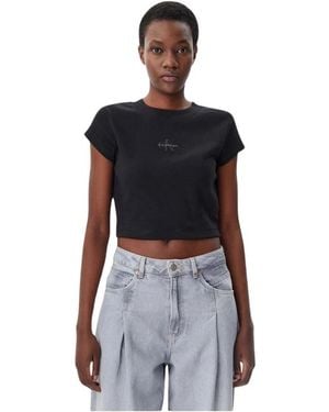 Calvin Klein Tops ,Zwart ,Katoen Cropped Logo T-Shirt