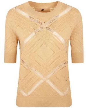 Ermanno Scervino Pullover Mit Spitzen-Rundhalsausschnitt Und Lochmuster - Natur