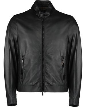 Moorer Lederjacke Mit Kontrastfarbenem Futter - Schwarz