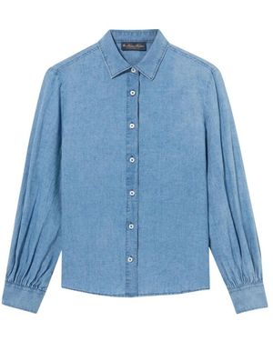 Brooks Brothers Overhemden ,Blauw ,Katoen Regular Fit Chambray Katoen Linnen Ballonmouw Overhemd