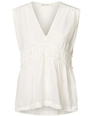 Rabens Saloner Tops ,Wit ,Katoen Witte Katoenen V-Hals Top