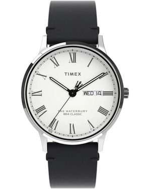 Timex Accessoires ,Zwart ,Rond Horloge Met Leren Band