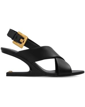 Balmain Schoenen ,Zwart ,Leer Anthem Wedge Sandalen