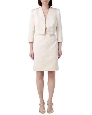 Elisabetta Franchi Duchess Satijn En Tule Jurk Met Jasje - Wit