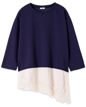 Oltre Scuba Sweatshirt Mit Spitzeneinsatz - Blau