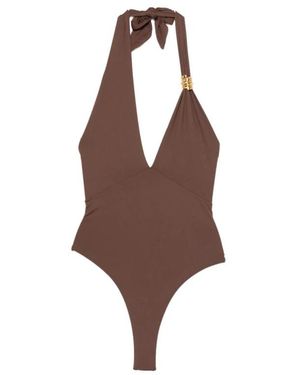 Elisabetta Franchi Badmode ,Bruin ,Bañador Cacao Detalle Dorado