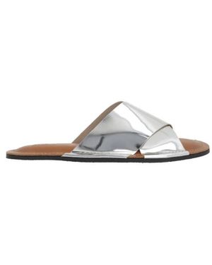 Plan C Schoenen ,Grijs ,Leer Zilveren Slide Sandalen Leren Rubberen Zool - Wit