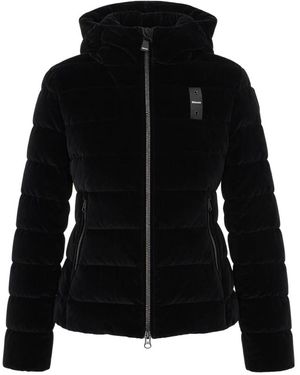 Blauer Daunenjacke Mit Kapuze - Schwarz