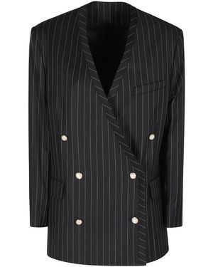 CASABLANCA Jassen ,Zwart ,Wol Pinstripe Wollen Blazer Oversized Kraagloos