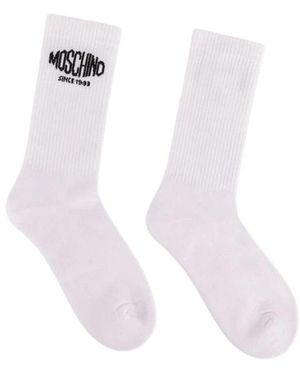 Moschino Geborduurde Badstof Sokken - Wit