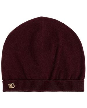 Dolce & Gabbana Accessoires ,Rood ,Cashmere Hoed Met Applicatie - Paars