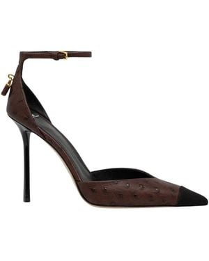 Elisabetta Franchi Ostrich Texture Pumps Met Juwelen Hangslot - Bruin