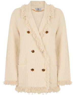 Elisabetta Franchi Truien & Vesten ,Katoen Bouclé Knit Jacket With Fringes - Naturel