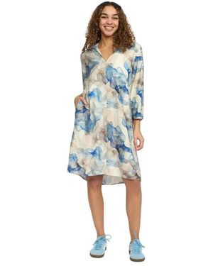 2-Biz Blauer Himmel Kleid Mit Abstraktem Druck