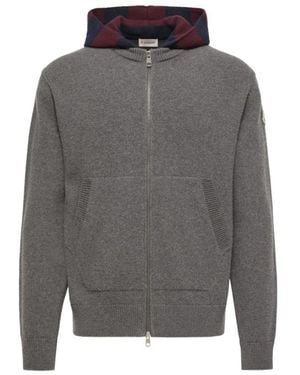 Moncler Gestreifter Kapuzen-Strickjacke Aus Wolle Und Kaschmir - Grau