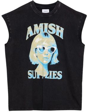 AMISH Tops ,Zwart ,Canotta Broken Muscle Marmo