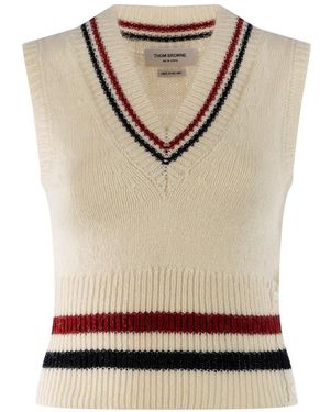 Thom Browne V-Ausschnitt Strickware - Natur