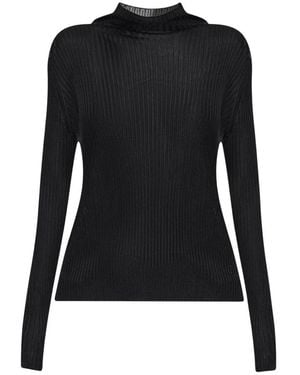 Balmain Truien & Vesten ,Zwart ,Leer Geribbelde Top Met Mock Neck